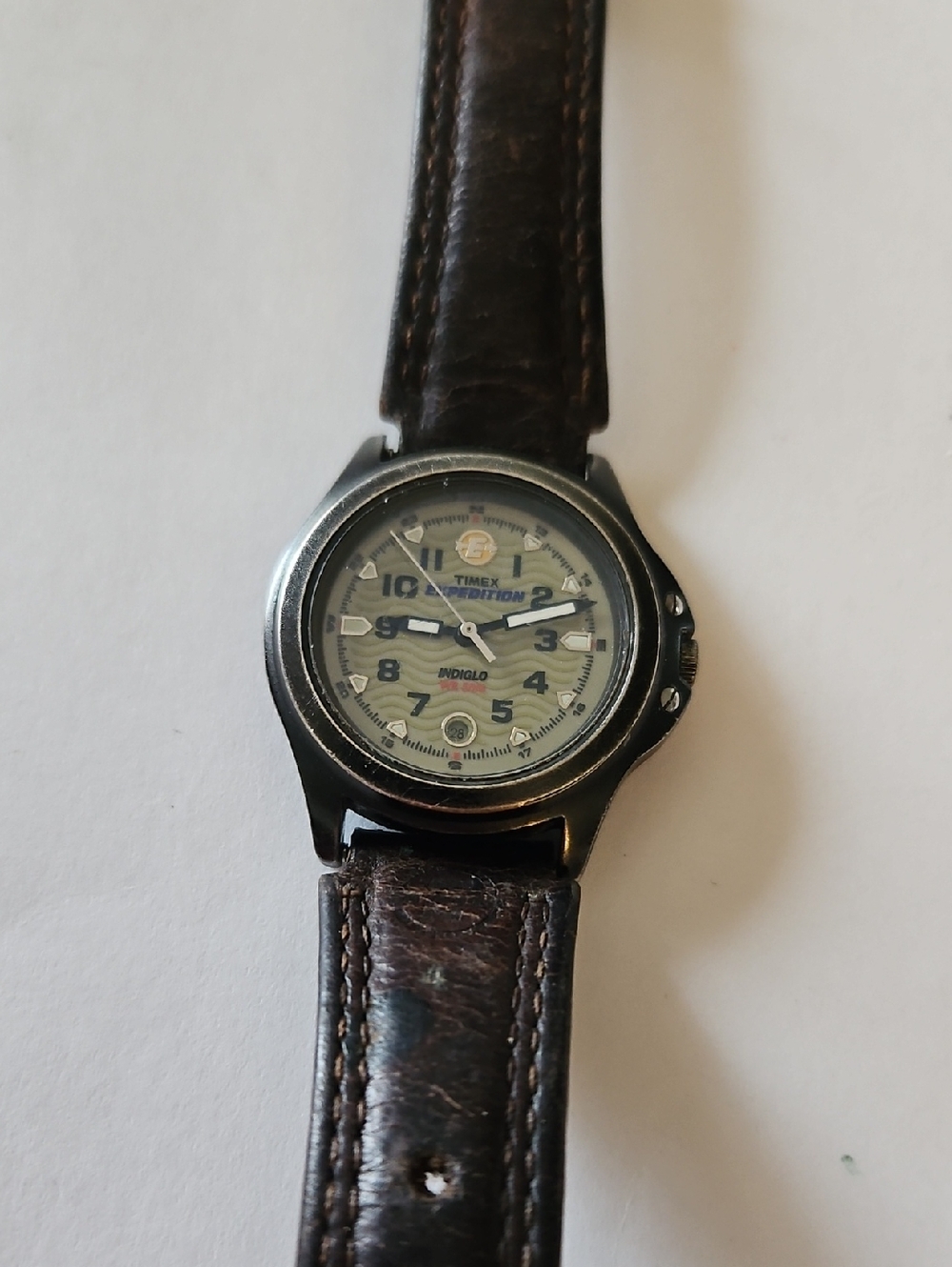 Timex Watch with Brown Leather Strap and Cream Dial